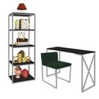 Kit Escritório Bex 1 Cadeira Suede Verde com 1 Mesa e 1 Livreiro Ferro Cinza MDF Preto - Ahazzo Móveis