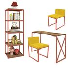 Kit Escritório Bex 2 Cadeiras Suede Amarelo com 1 Mesa e 1 Livreiro Ferro Bronze MDF Castanho - Ahazzo Móveis