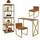 Kit Escritório Bex 2 Cadeiras Suede Terracota com 1 Mesa e 1 Livreiro Ferro Dourado MDF Imbuia - Ahazzo Móveis