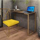 Kit Escritório Clark Cadeira e Mesa Industrial Ferro Dourado Tampo MDF Imbuia Suede Amarelo - Ahz Móveis