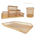 Kit Escritório Porta Caneta, Organizador de Mesa, Bandeja Organizadora Dourado