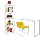 Kit Escritório Ravi 1 Cadeira Suede Amarelo com 1 Mesa e 1 Livreiro Ferro Branco MDF Branco - Ahazzo Móveis