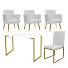 Kit Escritório Stan 3 Poltronas Rodapé com Cadeira e Mesa Industrial Branco Dourado material sintético Branco - Ahz Móveis