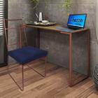 Kit Escritório Stark Cadeira e Mesa Industrial Ferro Bronze Tampo MDF Caramelo Suede Azul Marinho - Ahazzo Móveis