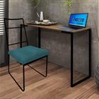 Kit Escritório Stark Cadeira e Mesa Industrial Ferro Preto Tampo MDF Caramelo Suede Azul Turquesa - Ahz Móveis