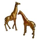 Kit Escultura Girafa Gold Dourado 29 e 20 cm (2 Peças)