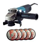 Kit Esmerilhadeira Angular 115mm 840W 9557HNG Makita e 5 Disco Corte 115x1x22mm