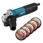 Kit Esmerilhadeira Angular 115mm 850W M9510B Makita e 5 Disco Corte 115x1x22mm