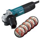 Kit Esmerilhadeira Angular 125mm 850W M9511B Makita e 5 Disco Corte 115x1x22mm