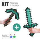 Kit Espada + Picareta Mine Diamante Pixel - Brinquedo Seguro