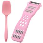 Kit Espátula de Silicone Premium 21cm + Fatiador 5 em 1 Rosa