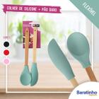 Kit Espátula Pão Duro E Colher Silicone Cozinha Cabo Madeira