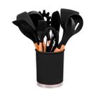 Kit Espátulas Silicone Madeira 12 Peças - Utensílios Cozinha