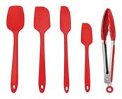 Kit Espátulas Silicone Vermelho Confeiteiro Pegador Pinça Churrasco