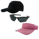 Kit Esportivo Com 1 Viseira E 1 Bone Liso + 1 Oculos De Sol