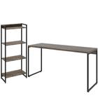 Kit Estante Areta 4 Prateleiras com Mesa Industrial Aspen 150cm C01 Carvalho Dark - Lyam Decor