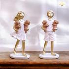 Kit Estátua Menina E Menino Com 2 Cachorrinhos Em Gesso 16 Cm - AVB DECOR