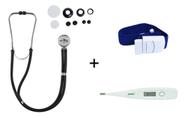 Kit Estetoscópio Rappaport Adulto E Infantil + Termometro Axilar Digital Branco + Torniquete Garrote De Elastano