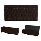 Kit Estrela Cabeceira De Cama Painel e Calçadeira Baú Botão Cristal Queen 160 Cm Suede Marrom Eli Móveis e Decoração