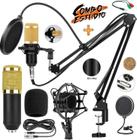 Kit Estúdio Completo Microfone Condensador Profissional Pop Filter Suporte Mesa Podcast Canto Gravação Entrevista