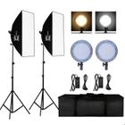 Kit Estúdio Fotográfico Led Embutido Softbox Dimerizável Luz Branca e Luz Amarela Regulável Controle Remoto + Bolsa