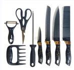 Kit facas 8 Pçs C/Chaira descascador protetor de cortes tesoura e agarrador de carnes - Culinária Aço inoxidável
