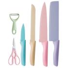 Kit Facas Inox Cutelo Descascador Tesoura Colorido