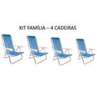 Kit Família - 4 Cadeiras De Praia 8 Posições Azul Mor