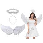 Kit Fantasia Anjo Asa + Tiara Halloween Carnaval Festa Cosplay