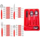 Kit Faqueiro Berlim Vermelho Inox 48 Pçs C/ 2 Porta Talheres