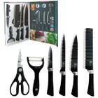 Kit Faqueiro Inox Preto Facas Cromado 6 Peças Descascador Churrasco Churras Tesoura Luxo Presente Chá Cozinha