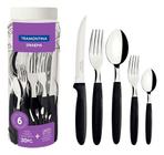 Kit Faqueiro Talheres Inox Preto 30 Pçs Garfo Faca Colher Tramontina Cozinha Churrasco