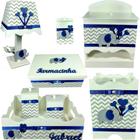 Kit farmacinha Higiene bebê Mdf 8 pçs - CHEVRON CINZA DE ELEFANTE AZUL