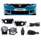 Kit Farol de Milha Neblina Renault Sandero 2015 2016 2017 Interruptor Alternativo + Molduras Cromadas - Suns Zapos Tiger Suitz