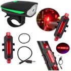 Kit Farol para Bicicleta Usb Recarregavel Buzina + Pisca