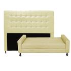 Kit Félix com Cabeceira Dama com Strass 1,60 cm Queen Size Baú Quarto Sala Suede Bege - Damaffê Móveis