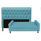 Kit Félix com Cabeceira Lady 90 cm Solteiro Baú Quarto Sala Suede Azul Turquesa - Damaffe Móveis