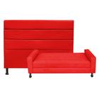Kit Félix com Cabeceira Turim 90 cm Solteiro Baú Quarto Sala material sintético Vermelho - Damaffê Móveis