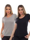 Kit Feminino 02 Peças- Camiseta Feminina Lisa Básica Cinza Claro e Preto