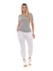 KIT Feminino 2 Peças - Calça Feminina Jogger Sarja Branca e Camiseta Lisa Básica Cinza