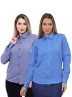 KIT Feminino 2 Peças - Camisa Social Premium Tipo Linho Azul Cobalto e Camisa Social Slim Azul