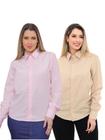 KIT Feminino 2 Peças - Camisa Social Premium Tipo Linho Bege e Camisa Social Slim Rosa