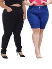 KIT Feminino 2 Peças Plus Size - Bermuda Jeans Escuro Meia Coxa e Calça Skinny Jeans Preto