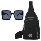 Kit Feminino E Masculino Bolsa Pochete Shoulder Preta Ombro, Alça Ajustável E Óculos De Sol Estiloso Diversos Modelos
