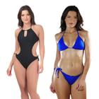 Kit Feminino Maiô e Biquíni Liso Bojo Removível Moda Praia Verão Com Amarração Mulher Elegante