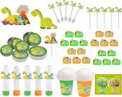 Kit Festa Prata Painel + Display Dinossauro Cute Desenho