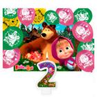 Kit festa Masha e o Urso Decoração Painel + Bexigas + vela 2
