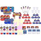 Kit festa Mulher Maravilha Baby e Super Man Baby 111 peças (10 pessoas)