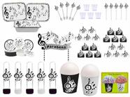 Kit Festa Música Preto e Branco 173 peças (20 pessoas) marmita vso - Produto artesanal