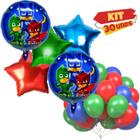 Kit Festa PJ Masks, 2 Balões Metalizados 45cm +3 Estrelas Metalizadas 45 cm+ 25/50/75/100 Balões Látex N9 Cores Sortidas